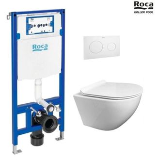Roca Bastidor Roca Duplo One Pack Cisterna Empotrada Y Pulsador Pl10 Blanco Mate Con Wc Suspendido Round Smart Tornado 3.0 Tapa Fina