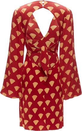 Rixo oriental print V neck sleeves short dress