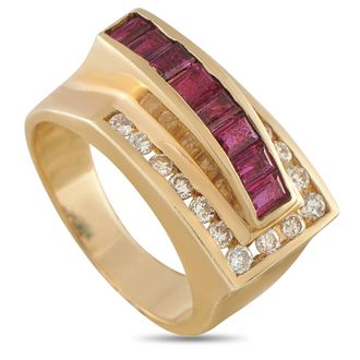Luxury Bazaar 14K Yellow Gold 0.36ct Diamond and Ruby Ring MF27-062526