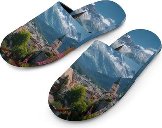 Generic Alpine Mountains Forests Mens Slippers Warm Non-Slip Houes Shose Spa Slipper for Home Bedroom