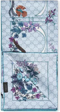 Gucci Womens Silk Twill Scarf Light Blue Scarfs