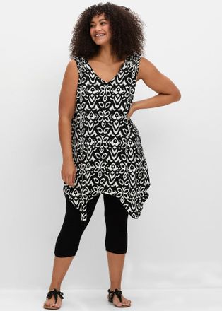 Sheego Hausanzug SHEEGO, Damen, Gr. 40, schwarz-weiss (schwarz, wei&szlig;), 95% Viskose, 5% Elasthan, Homewear-Sets Hausanzug