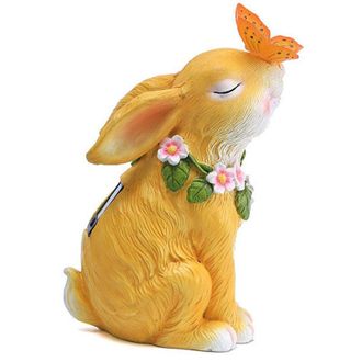 OEM Estatuas De Jard&iacute;n De Conejos Con Mariposas, Alimentadas Por Energ&iacute;a Solar, Pintadas A Mano En Resina Sint&eacute;tica, Con Luces Amarillas