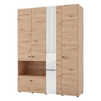 Dmora Armario Grande Omete, Armario Dormitorio 4 Estantes, Un Caj&oacute;n, Barra Para Colgar, 155x208h Cm Marr&oacute;n Roble Nodoso