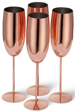 Oak & Steel 4-er Set bruchsichere Champagnergl&auml;ser Steel Ros&eacute;gold Glossy aus Edelstahl, 285 ml