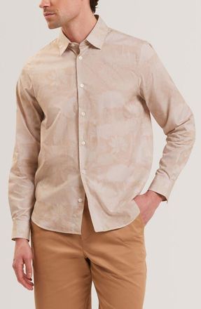 Ted Baker Ocania Regular Fit Floral Cotton Button-Up Shirt in Beige/Ecru at Nordstrom, Size 5