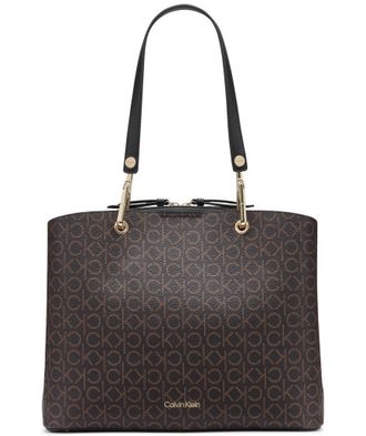 Calvin Klein womens Garnet Triple Compartment Tote, Brown/Khaki/Black, One size