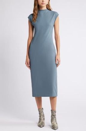 Open Edit Smooth Edit Funnel Neck Midi Dress in Blue Weather at Nordstrom Rack, Size Large