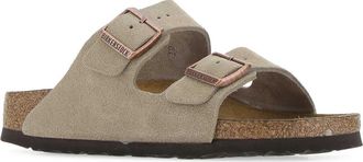 Birkenstock Unisex Sand Leather Arizona Slippers Taupe Flat Shoes