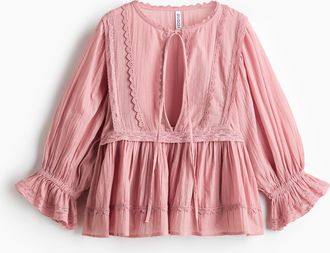 H&M Baumwollbluse mit Spitzenbesatz - Pink