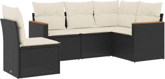 vidaXL Set De Muebles De Jard&iacute;n 5 Pzas Y Cojines Rat&aacute;n Sint&eacute;tico Negro Vidaxl