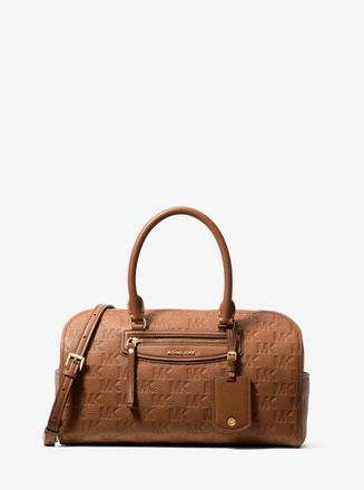 Michael Kors Jet Set Travel Medium Logo Embossed Leather Duffel Crossbody Bag