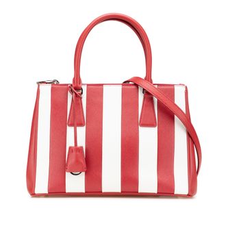 Prada Pre-owned Womens Galleria Satchel Striped Leather - Red - One Size