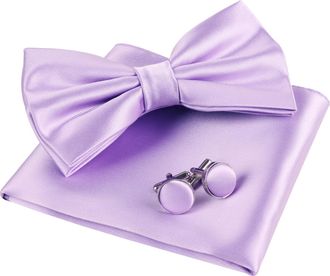 Alizeal Mens Tuxedo Bow Tie, Hanky and Cufflinks Set, Lilac