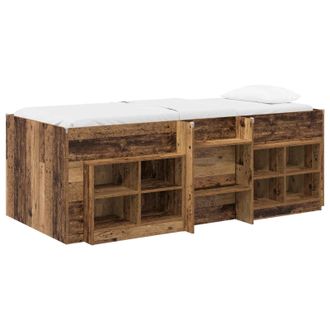 vidaXL Marco De Cama Loft Con Armario 3 Uds. Madera Envejecida Vidaxl
