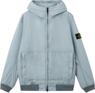 Stone Island Hooded Bomber Jacket - Heren - Bomber jackets - Blauw - S - Leer - Jassen