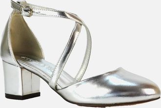 XY London Womens XY London Womens/Ladies Cindy Ankle Strap Low Mid Block Heel Court Shoes - Silver - Size: 3