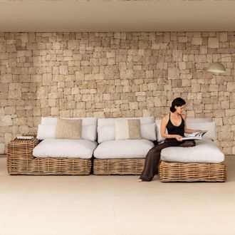 Sklum Sof&aacute; Modular Chaise Longue Derecho De Jard&iacute;n De 3 Piezas En Rat&aacute;n Milu Style Sklum
