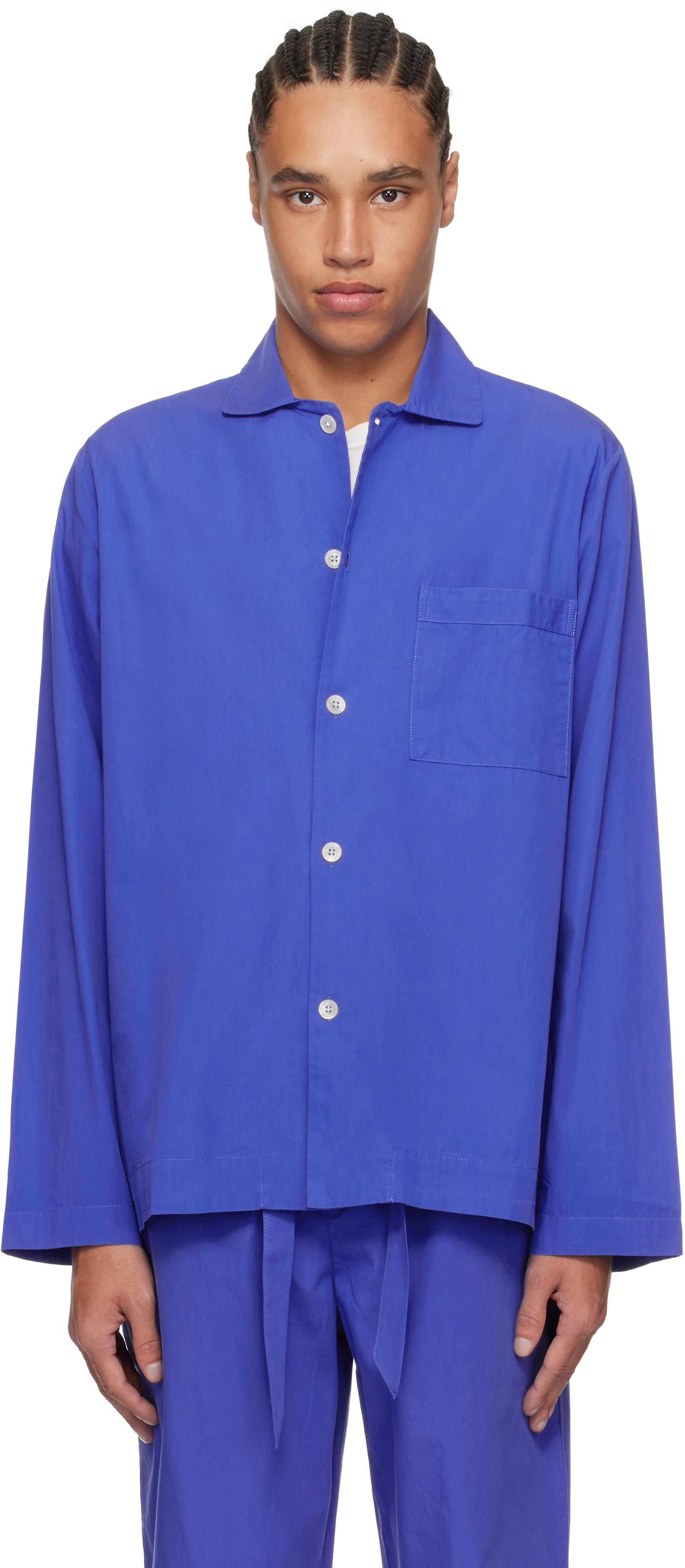 インナー・ルームウェアその他 TEKLA Embroidered Poplin Shirt Tekla Blue Poplin Long-Sleeved Pyjama Shirt from $109.00