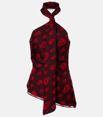 Alexander McQueen Skull scarf-detail halterneck silk top