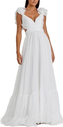 Mac Duggal Sleeveless Ruffle Tiered Cut-Out Chiffon Gown in White at Nordstrom, Size 6