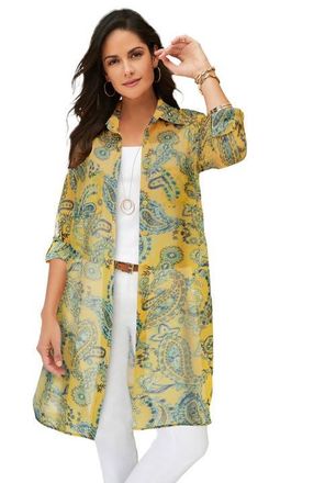 Jessica London Sheer Georgette Mega Tunic in Yellow Playful Paisley at Nordstrom, Size 34