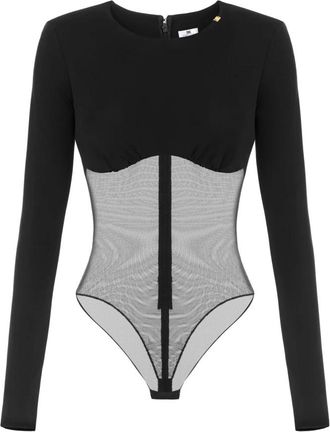 Elisabetta Franchi Tops, Dames, Zwart, XL, Tule, Jersey Crepe en Mesh Bodysuit