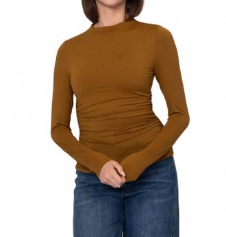RD Style Funnel Neck Ruched Top In Tumeric