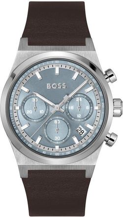BOSS Candor Chronograph Leather Strap Watch, 41mm in Ice Blue at Nordstrom, Size 41 Mm
