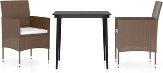 vidaXL Juego De Comedor De Jard&iacute;n 3 Piezas Con Cojines Marr&oacute;n Y Negro Vidaxl
