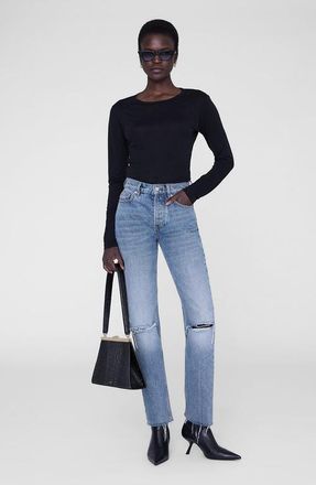 Anine Bing Sylvie Long Sleeve Tee in Black at Nordstrom, Size X-Small