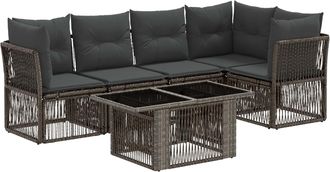 vidaXL Conjunto De Sof&aacute;s De Jard&iacute;n 6 Uds. Gris Rat&aacute;n Sint&eacute;tico Vidaxl