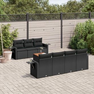 vidaXL Vidaxl - Set De Sof&aacute;s De Jard&iacute;n 8 Piezas Y Cojines Rat&aacute;n Sint&eacute;tico Negro