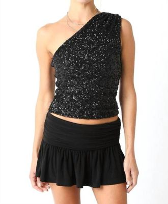 Olivaceous Mia One Shoulder Sequin In Black