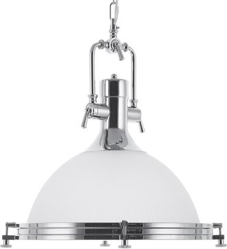 Beliani L&aacute;mpara Colgante De Cristal Blanco Con Elementos Plateados Iluminaci&oacute;n Industrial Ebron
