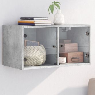 vidaXL Vidaxl - Mobile A Muro Con Ante In Vetro Grigio Cemento 68,5x37x35 Cm
