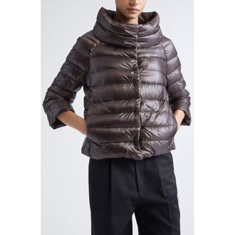 Herno Sofia Iconic Down Crop Puffer Jacket in Chocolate at Nordstrom, Size 12 Us