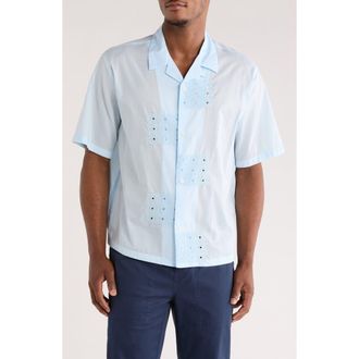 PacSun Ritz Pointelle Cotton Poplin Camp Shirt in Blue at Nordstrom Rack, Size Medium