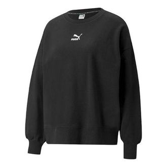 Puma (WMNS) PUMA Classics Logo Embroidery Round-Neck SweatshirtBlack 535327-01