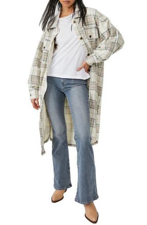 Free People Ruby Plaid Long Button-Up Jacket in Pistachio Combo at Nordstrom, Size X-Large