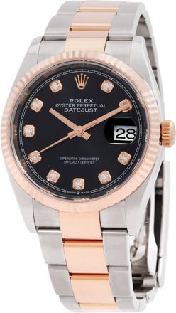 Rolex Datejust 36 Black Diamond Dial Ladies Steel and 18kt Everose Gold Oyster Watch 126231BKDO