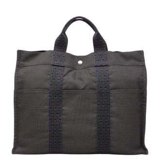 Herm&egrave;s Gray Canvas Handbag Tote Bag (Pre-Owned)