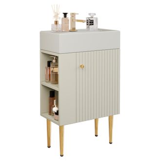 STILVORA Mueble Bajo Lavabo Con 1 Puerta Y Estantes Laterales, Lavabo Integrado, Frente En Relieve, Para Bano, Mdf, Blanco