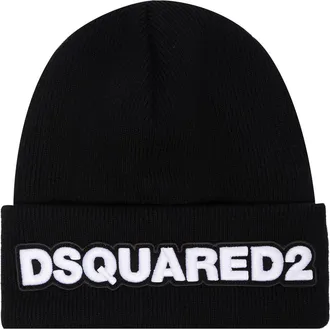 Dsquared2 Ribbed Knit Wool Folded Logo Hat