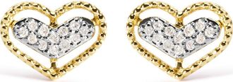 House of Brilliance 10K Yellow Gold 1/10 Ct Diamond Heart and Beaded Halo Stud Earrings at Nordstrom