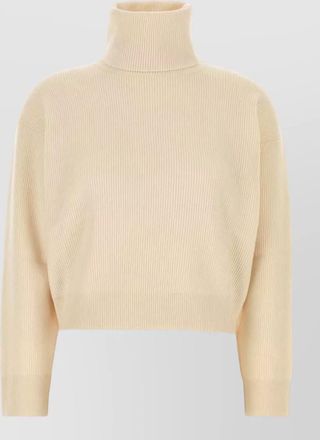 Brunello Cucinelli wool cashmere silk ribbed cropped turtleneck sweater