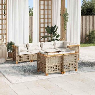 vidaXL Vidaxl - Set Sof&aacute;s De Jard&iacute;n 7 Piezas Y Cojines Rat&aacute;n Sint&eacute;tico Beige