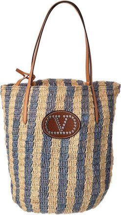 Valentino Vlogo Signature Raffia Tote