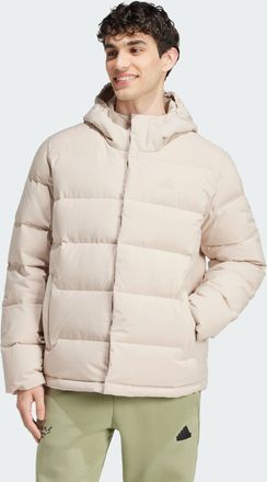 adidas Mens Helionic Hooded Down Jacket - Beige Recycled Material - Size Medium