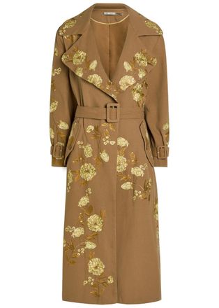Alice & Olivia Nevada Floral-embroidered Canvas Trench Coat - Brown - 10 (UK14 / L)